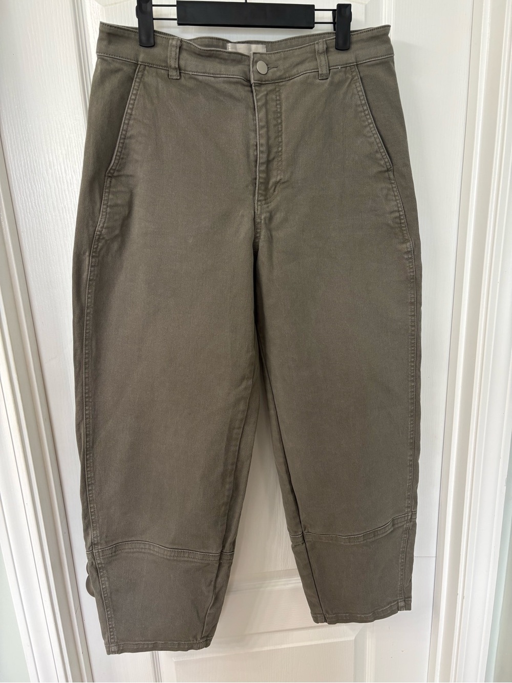 Everlane Utility Barrel Pants 12 Tall Olive Green High Rise Curved Leg